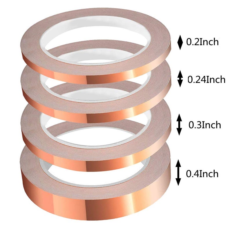 SUMAJU 4 Pack Copper Foil Tape with Conductive Adhesive 4 Sizes (0.2/0.24/0.3/0.4Inch) x22Yards Copper Tape for Stained Glass Guitar Crafts Electrical Repairs Grounding - Image 3